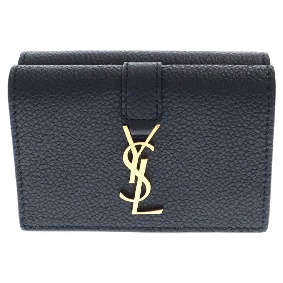 Saint Laurent Origami Wallet Tri Black Leather PARIS - Picture 1 of 5